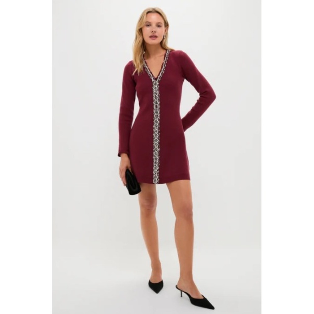 Tuckernuck x Hyacinth House | Oxblood Embellished Knit Simms Mini Dress‎ XS